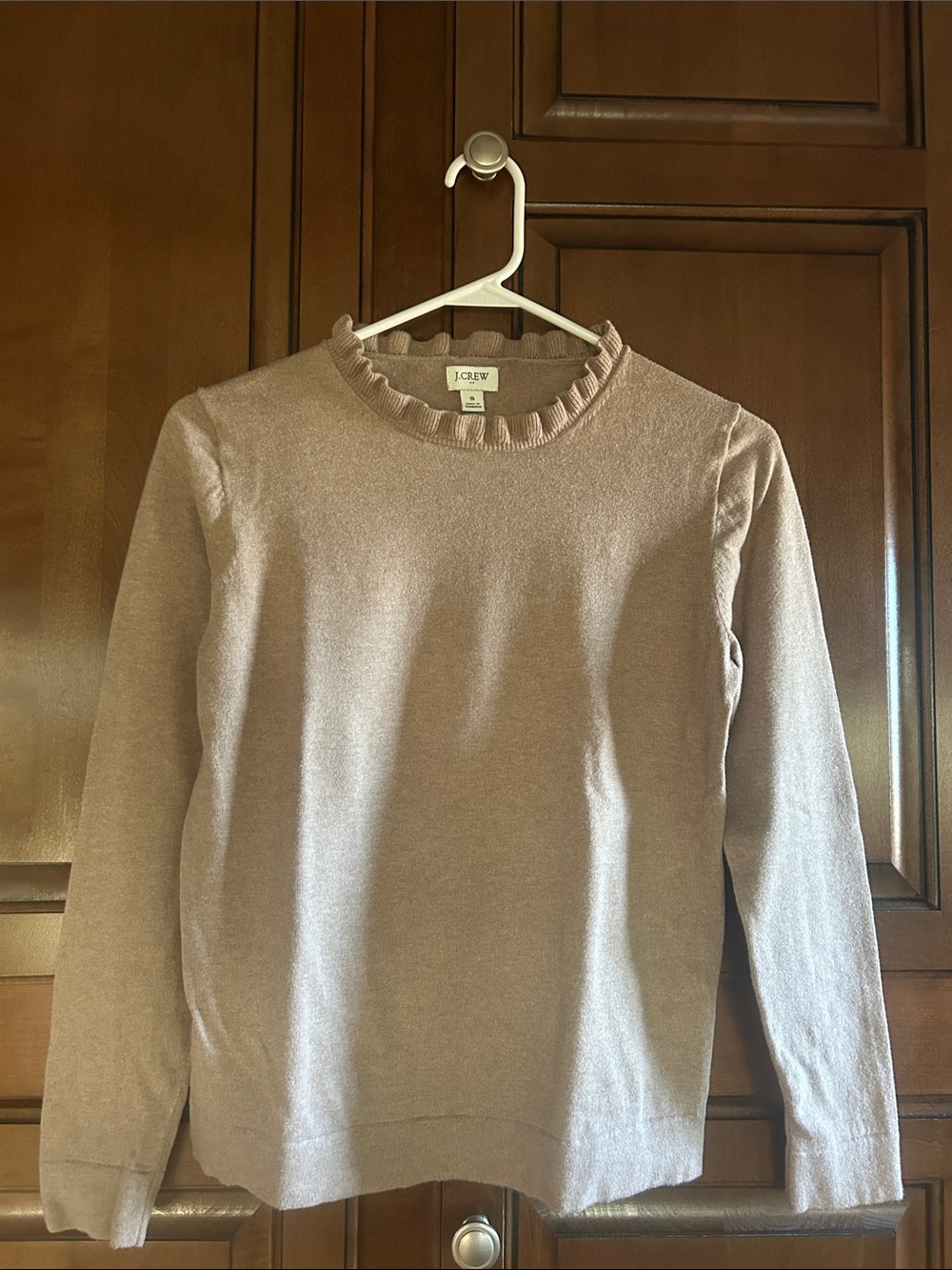 J. Crew tan Ruffle-Trim Crewneck Sweater